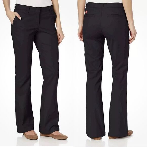 Dickies Pants - Dickies Women's Flat Front Stretch Twill Pant Slim Fit Bootcut Black 4 Short NEW